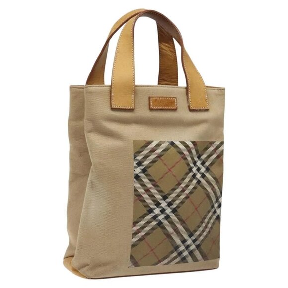Burberrys Nova Check Blue Label Hand Bag Canvas Brown Auth ti2966 - Picture 1 of 16